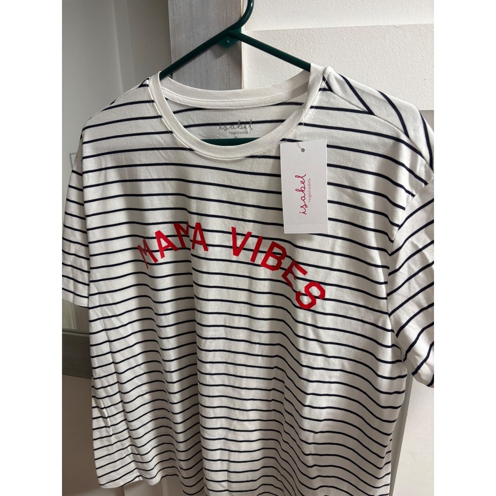 Isabel Maternity Ingrid & Isabel Mama Vibes Striped T-Shirt White Navy Red S